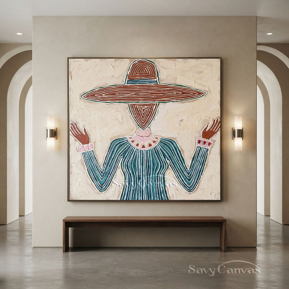 Handmade Modern Abstract Cowboy Hat Green Oil Painting #ZC 017