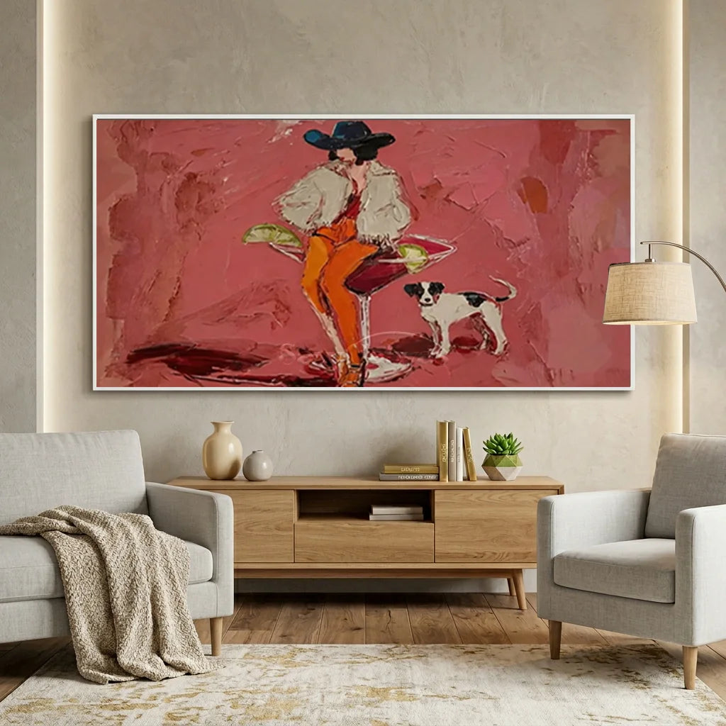 Pink Cocktail Cowgirl Oil Painting #SS 370