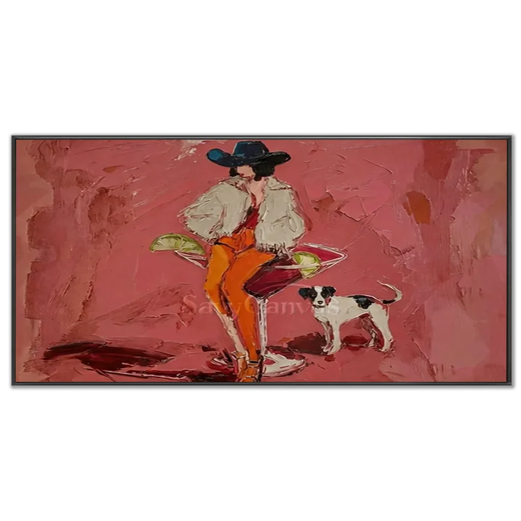 Pink Cocktail Cowgirl Oil Painting #SS 370