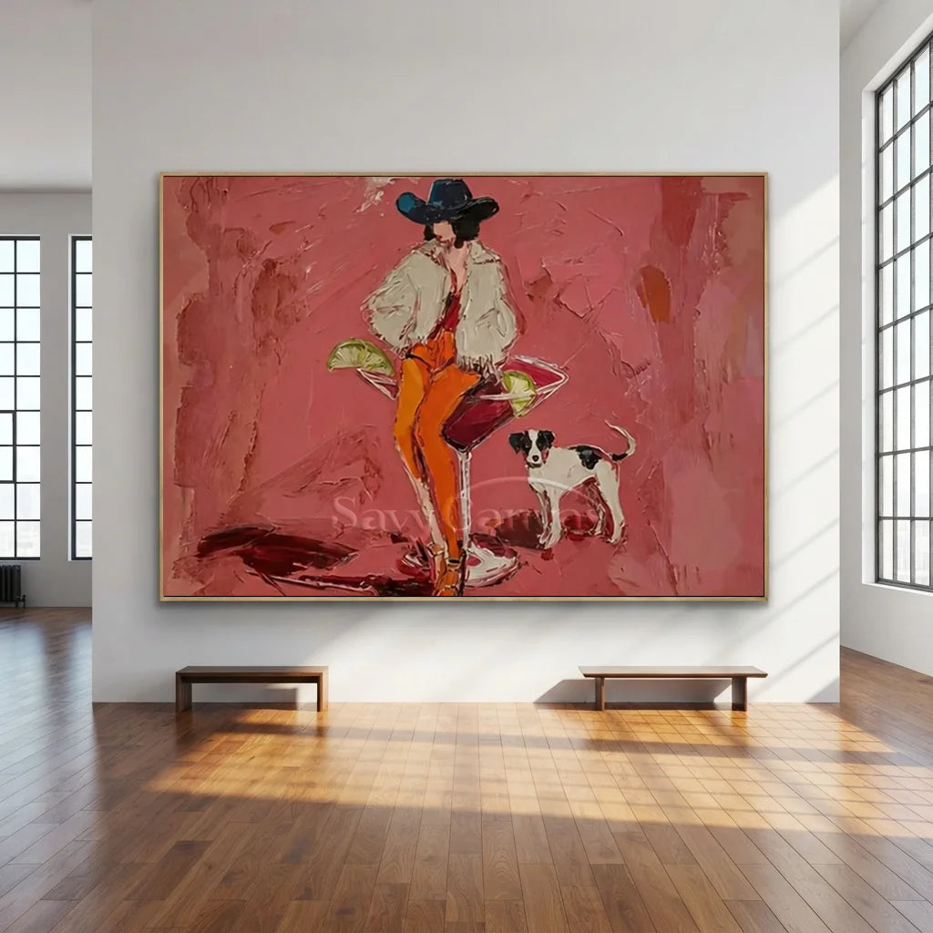 Pink Cocktail Cowgirl Oil Painting #SS 370