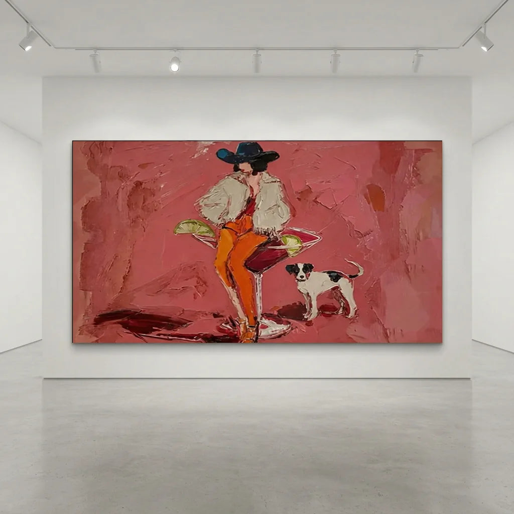 Pink Cocktail Cowgirl Oil Painting #SS 370