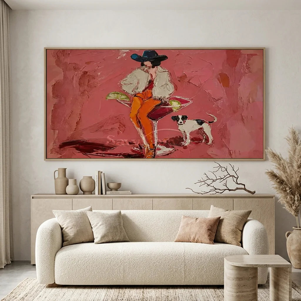 Pink Cocktail Cowgirl Oil Painting #SS 370