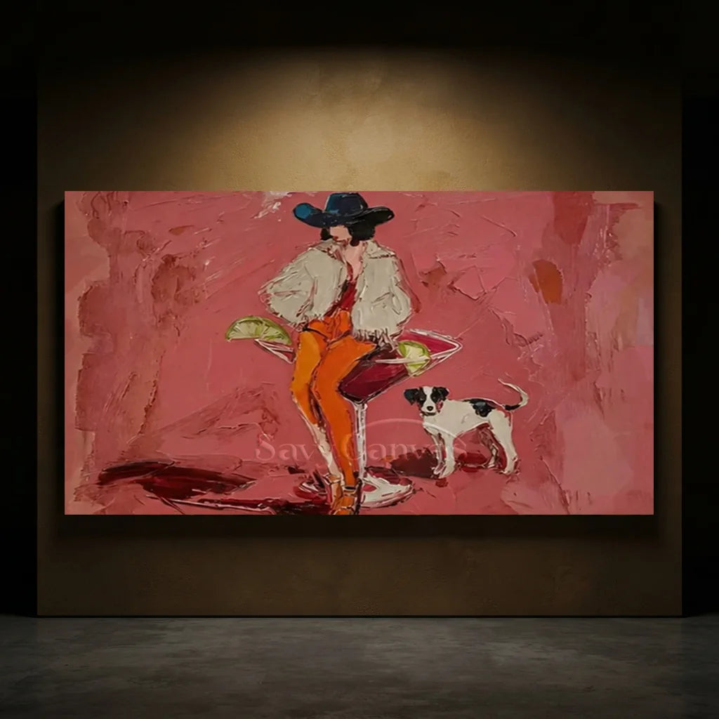 Pink Cocktail Cowgirl Oil Painting #SS 370
