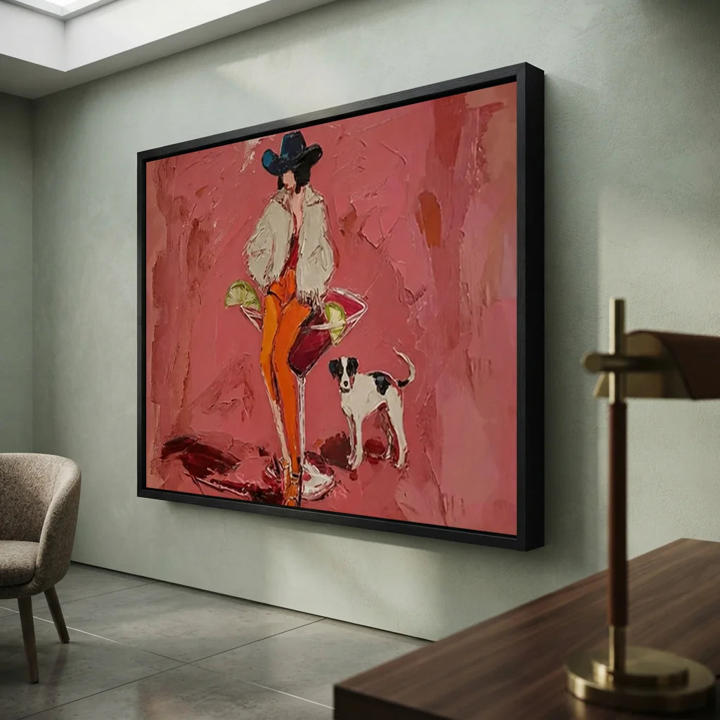 Pink Cocktail Cowgirl Oil Painting #SS 370