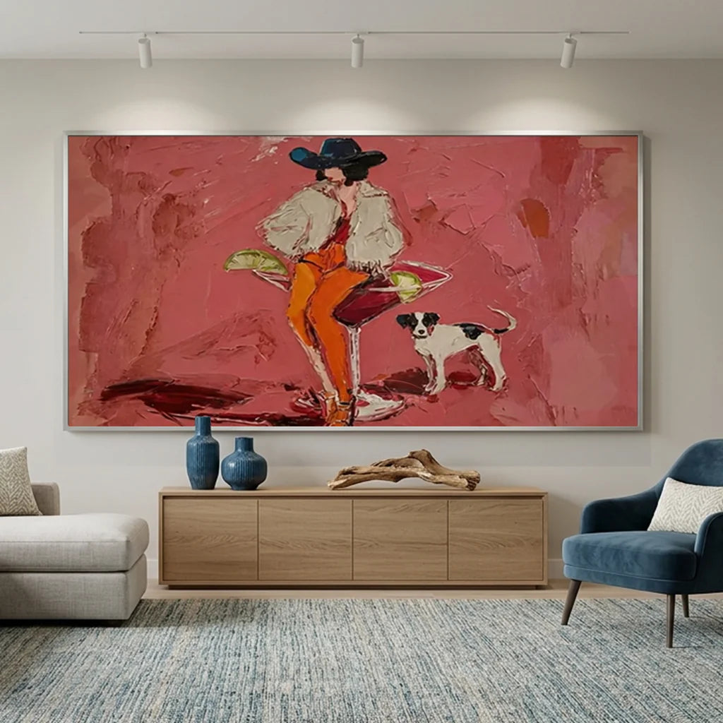 Pink Cocktail Cowgirl Oil Painting #SS 370