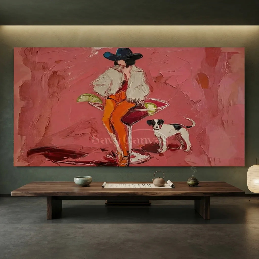 Pink Cocktail Cowgirl Oil Painting #SS 370