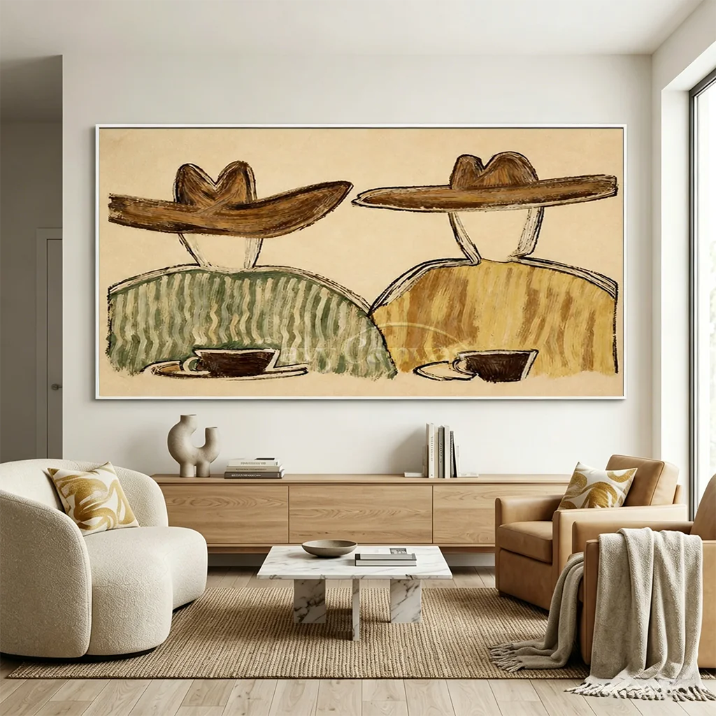 Handmade Expressionist Western Cowboy Couple Oil Painting #SS 368