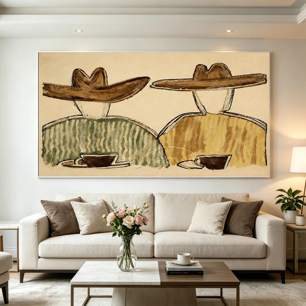 Handmade Expressionist Western Cowboy Couple Oil Painting #SS 368