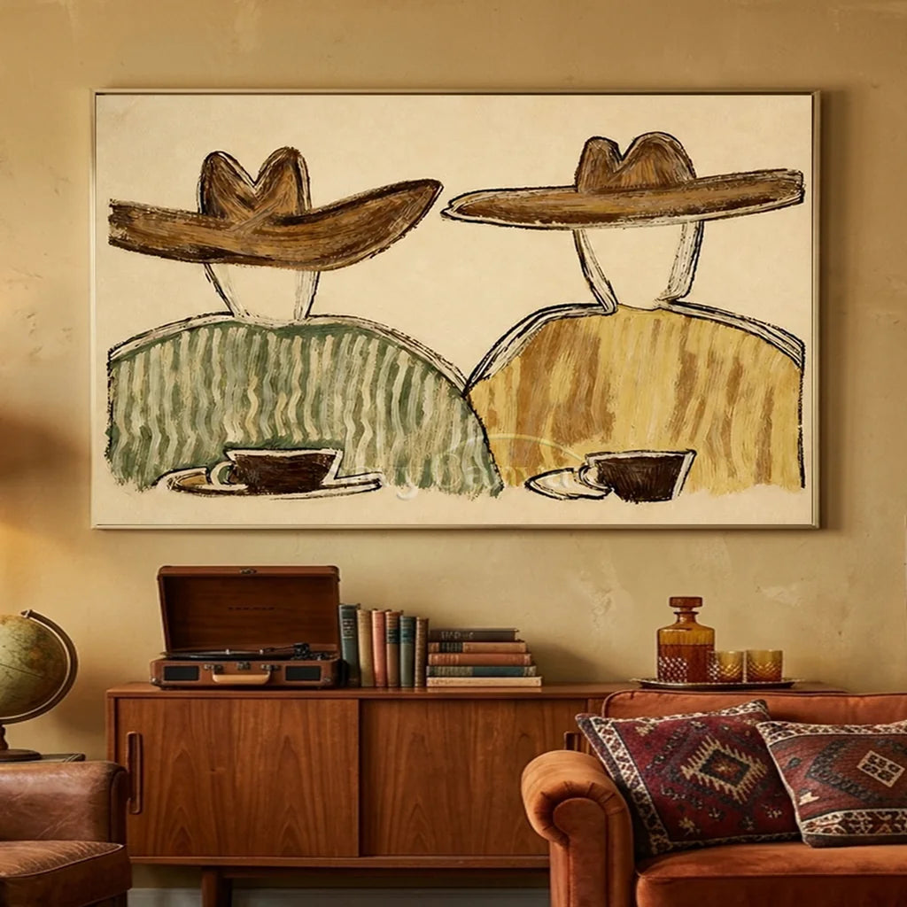 Handmade Expressionist Western Cowboy Couple Oil Painting #SS 368