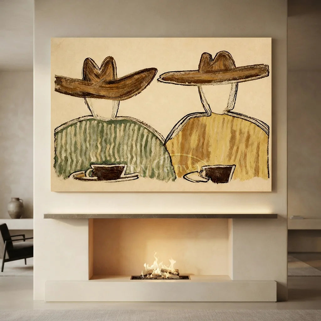 Handmade Expressionist Western Cowboy Couple Oil Painting #SS 368