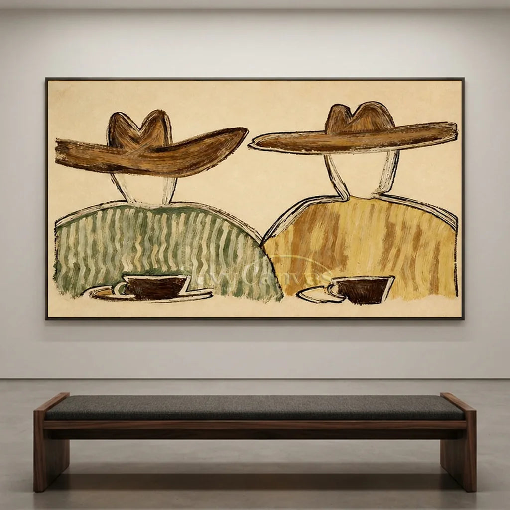 Handmade Expressionist Western Cowboy Couple Oil Painting #SS 368