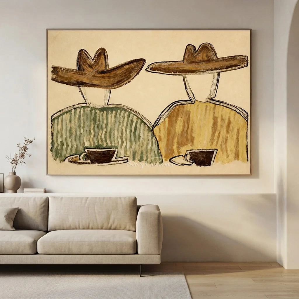 Handmade Expressionist Western Cowboy Couple Oil Painting #SS 368