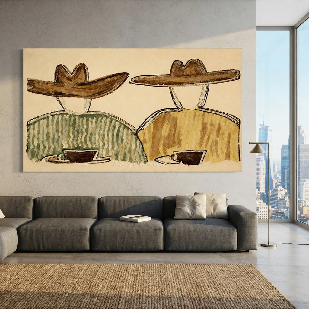 Handmade Expressionist Western Cowboy Couple Oil Painting #SS 368