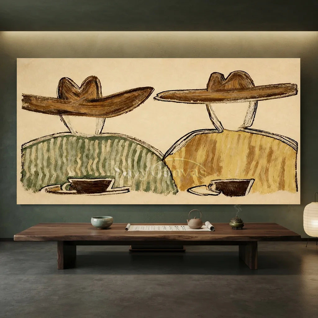 Handmade Expressionist Western Cowboy Couple Oil Painting #SS 368