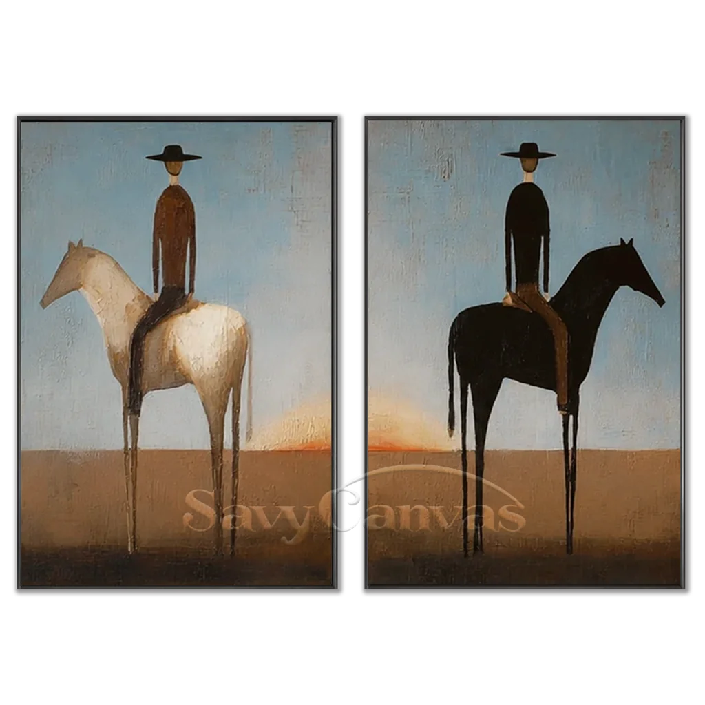 Handmade Expressionist Minimalist Western Horse Oil Painting #SS 352