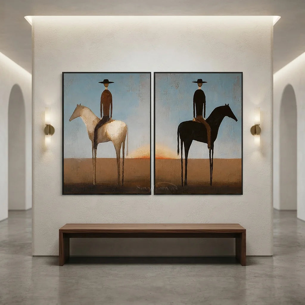 Handmade Expressionist Minimalist Western Horse Oil Painting #SS 352