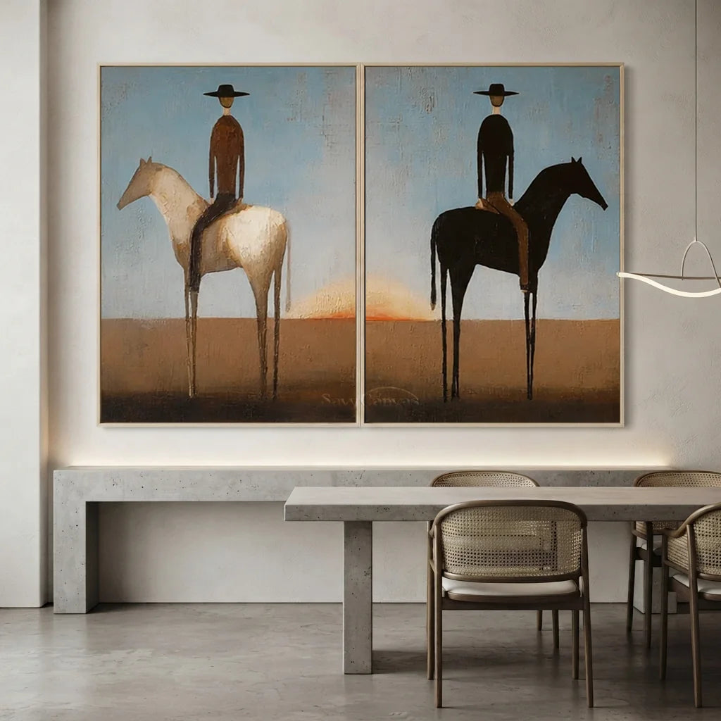 Handmade Expressionist Minimalist Western Horse Oil Painting #SS 352