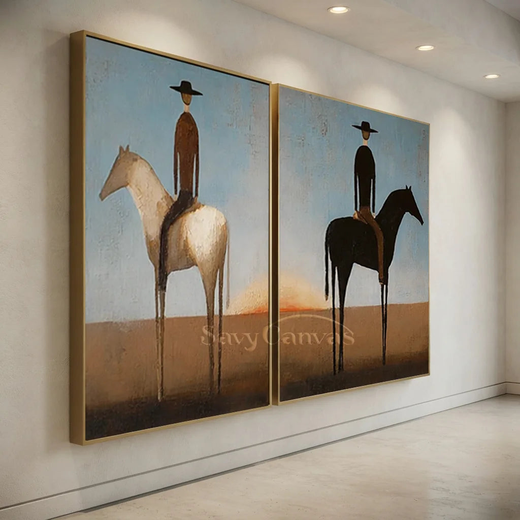 Handmade Expressionist Minimalist Western Horse Oil Painting #SS 352