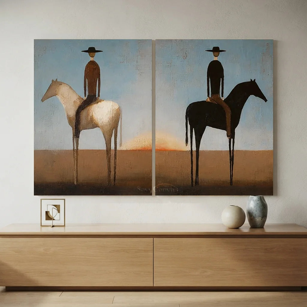 Handmade Expressionist Minimalist Western Horse Oil Painting #SS 352