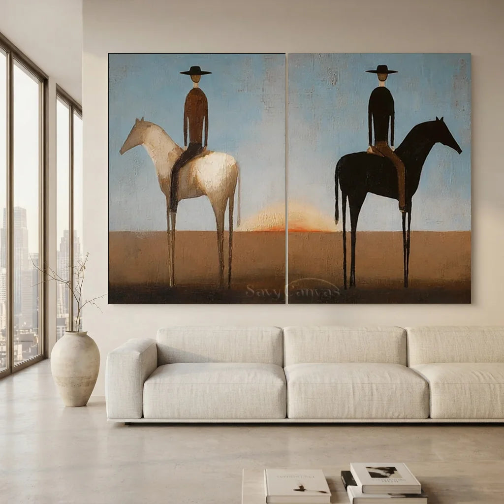 Handmade Expressionist Minimalist Western Horse Oil Painting #SS 352