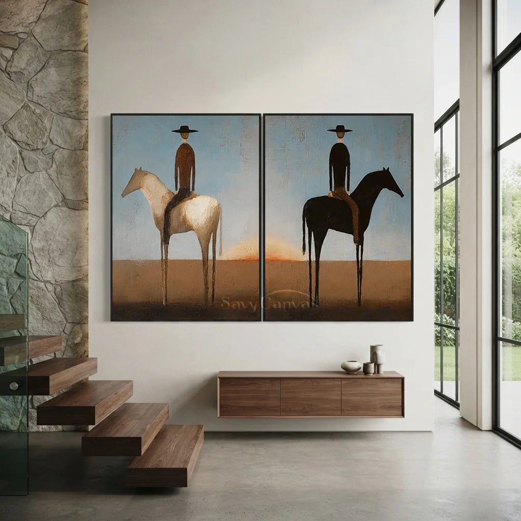 Handmade Expressionist Minimalist Western Horse Oil Painting #SS 352