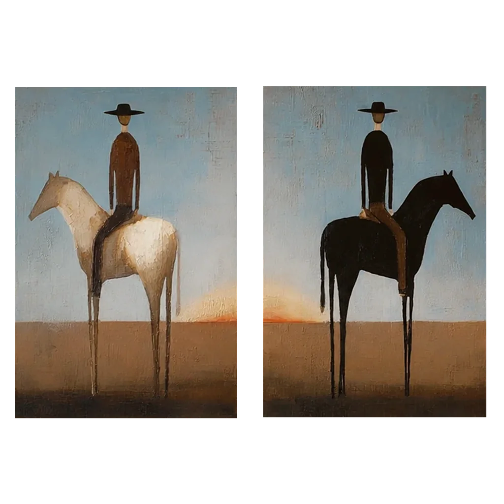 Handmade Expressionist Minimalist Western Horse Oil Painting #SS 352