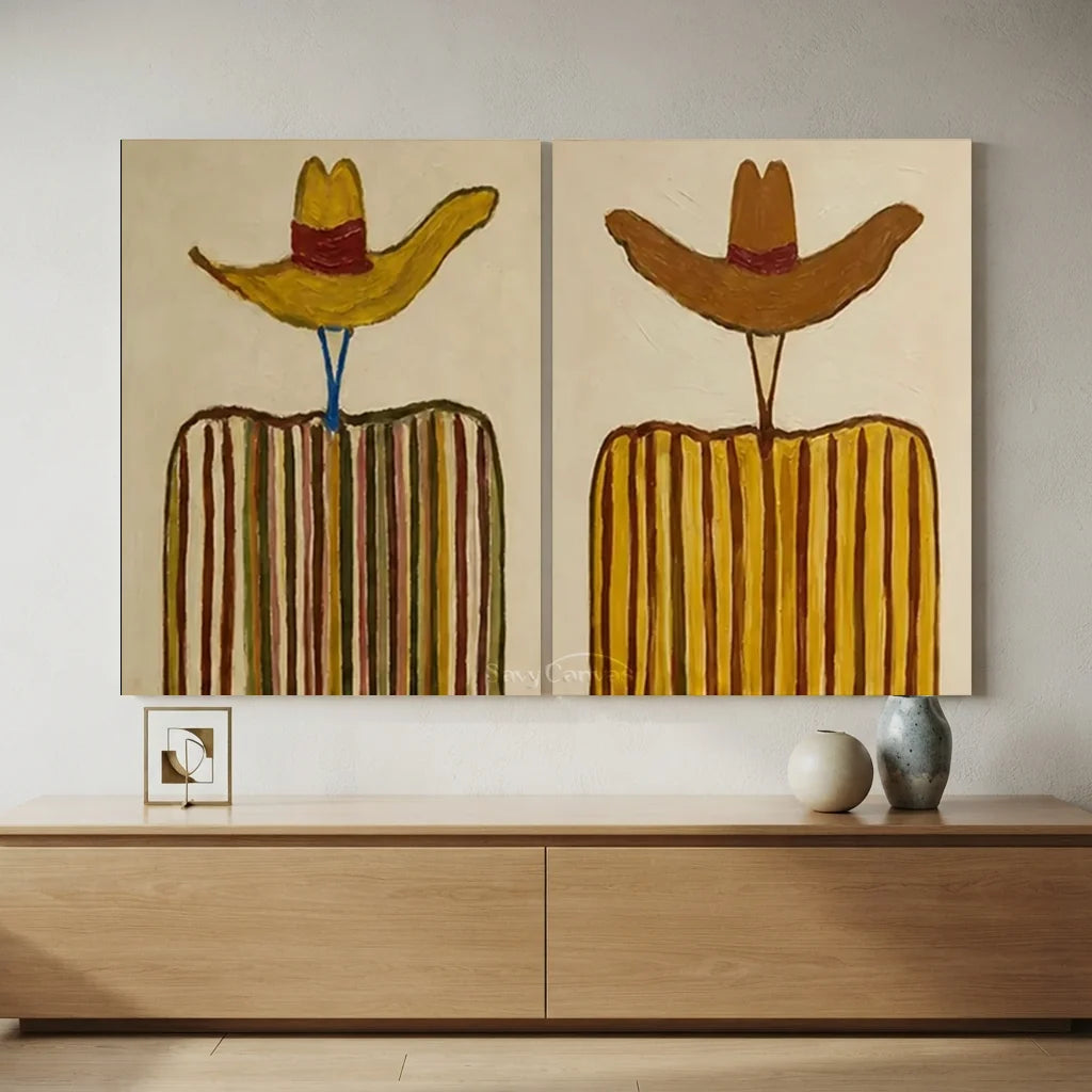 Handmade Expressionist Western Cowboy Hat Oil Painting Set #SS 353