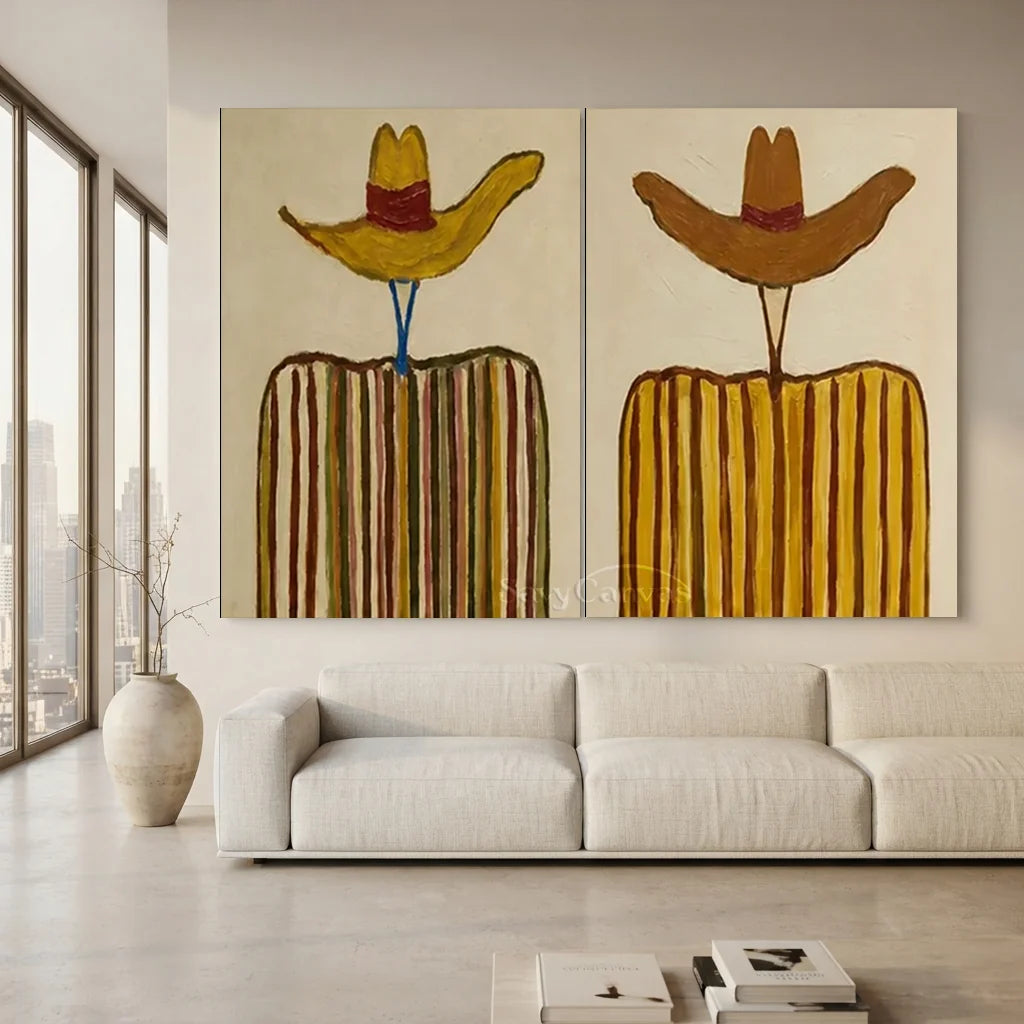 Handmade Expressionist Western Cowboy Hat Oil Painting Set #SS 353