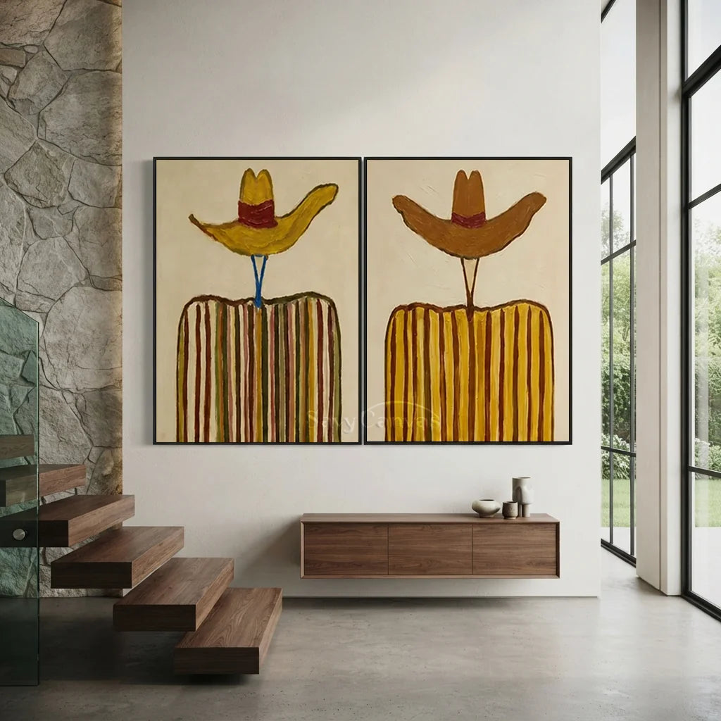 Handmade Expressionist Western Cowboy Hat Oil Painting Set #SS 353