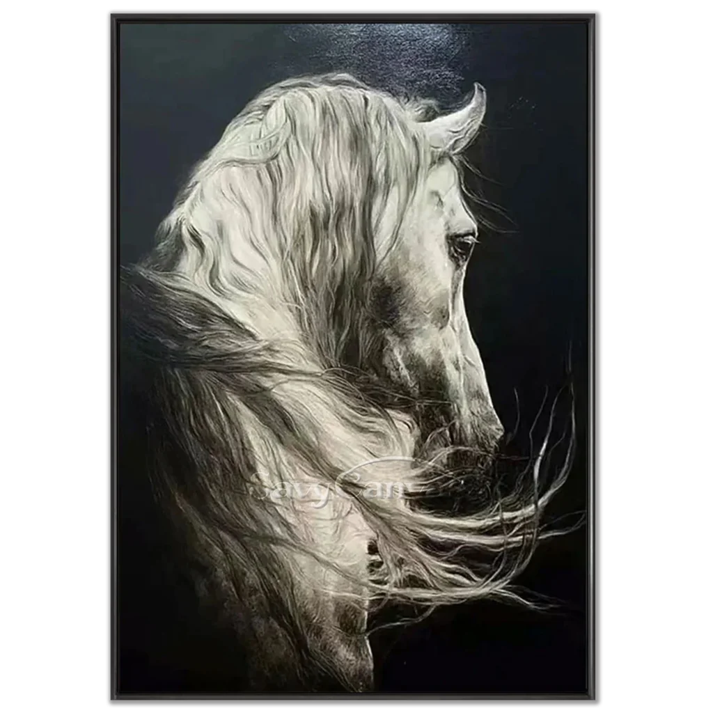 White Horse Oil Painting | Large Black & White Equine Art #ZZ 017