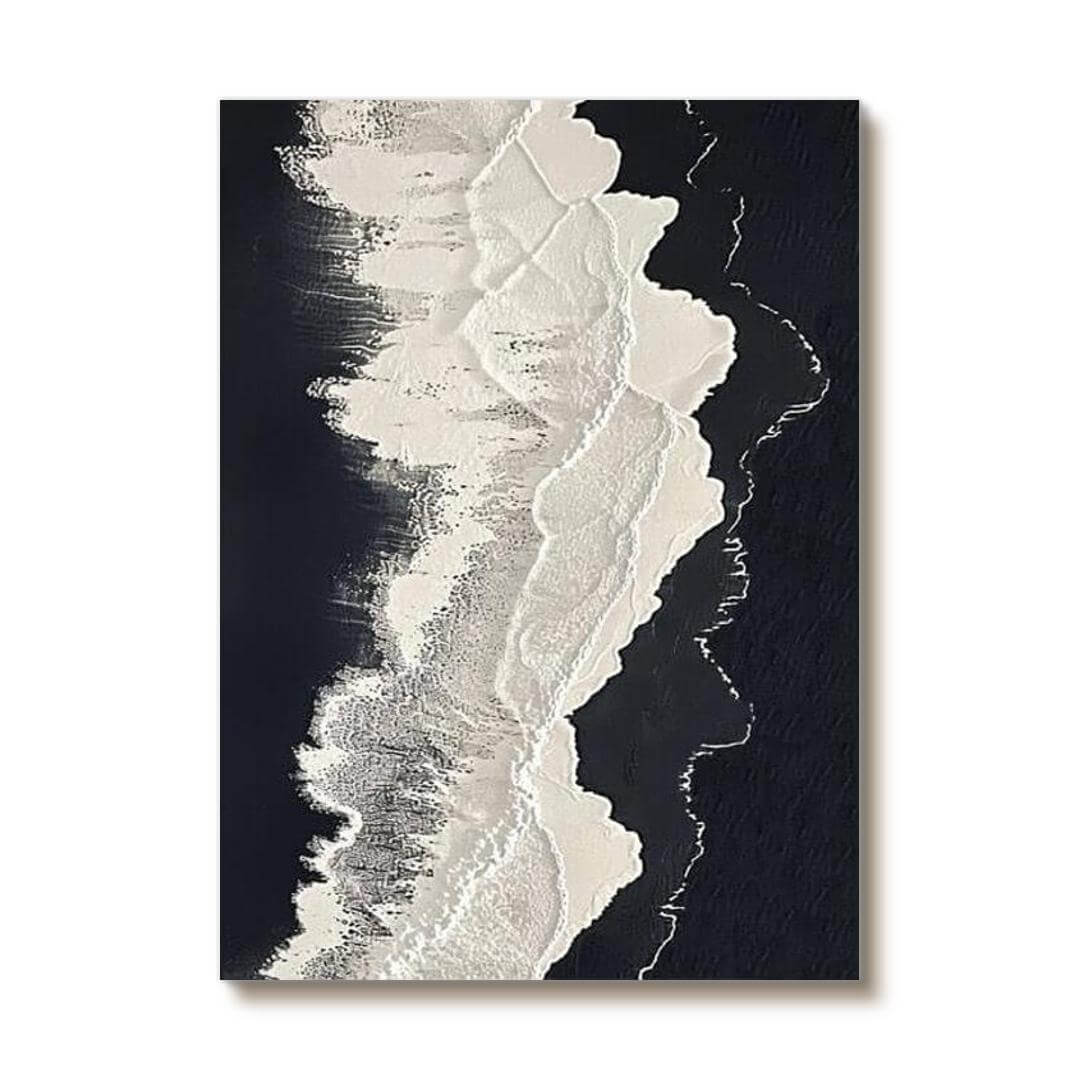 Textured 3D Ocean Wave Art | Black & White Seascape Painting #AA 048