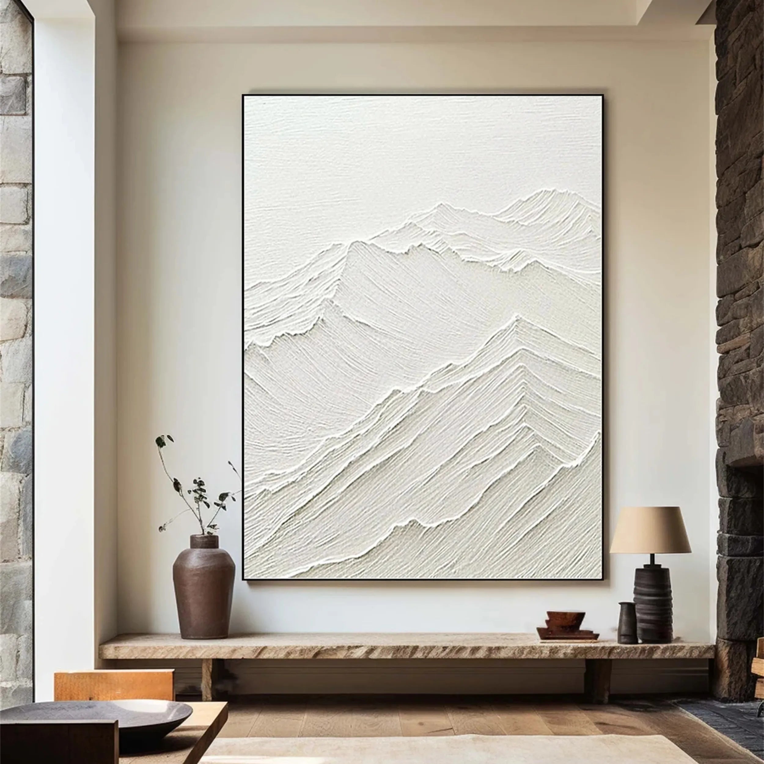 Beige Abstract Textured Wall Art – Minimalist Mountain Canvas