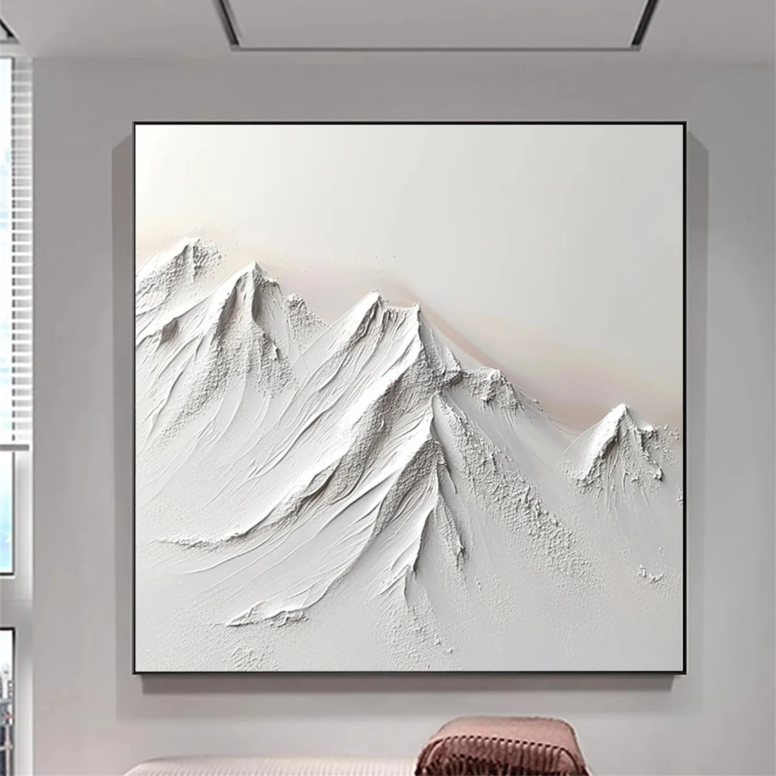 White Wall Art – Minimalist Layered Mountain Textured Painting