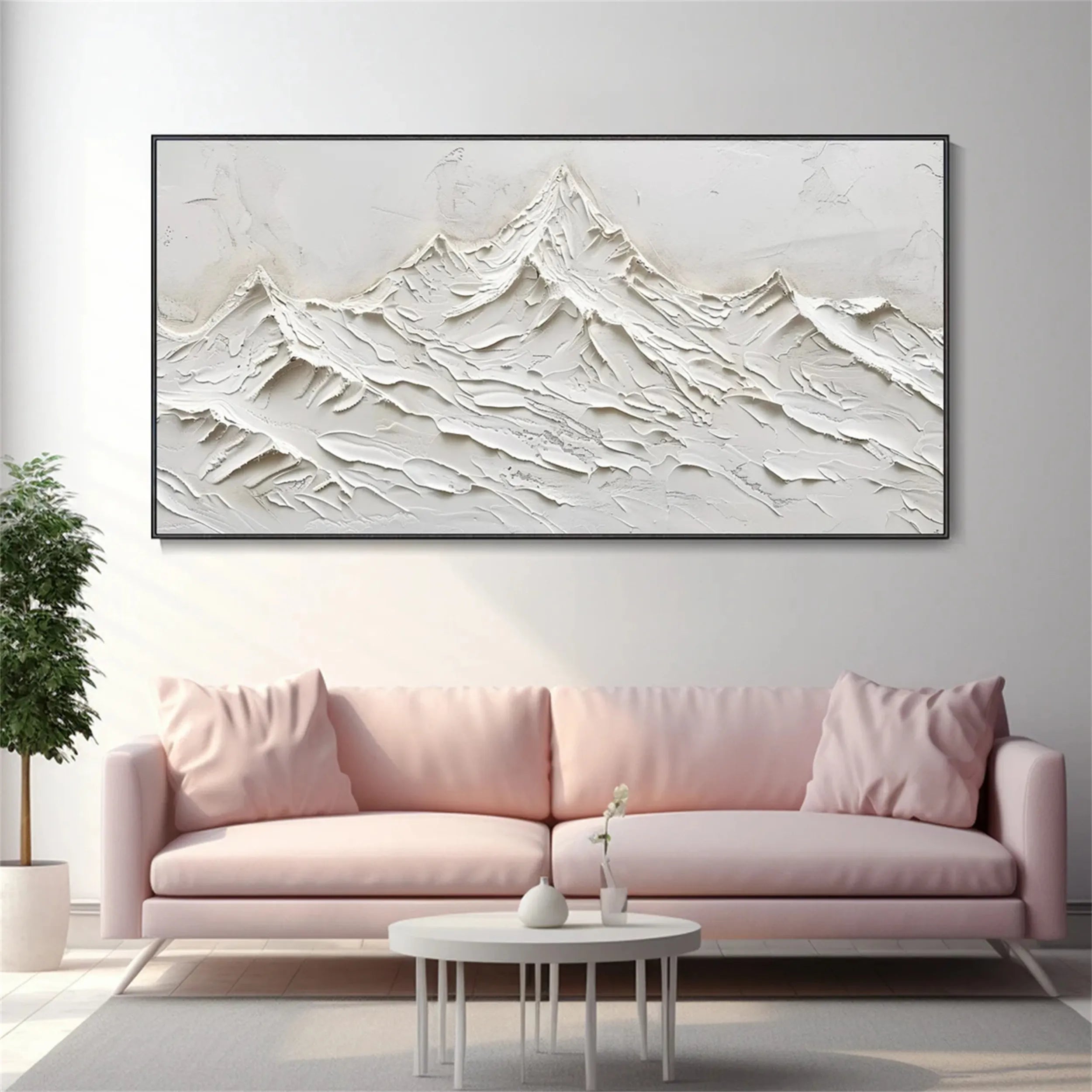 White Textured Mountain Art | Modern Plaster Painting