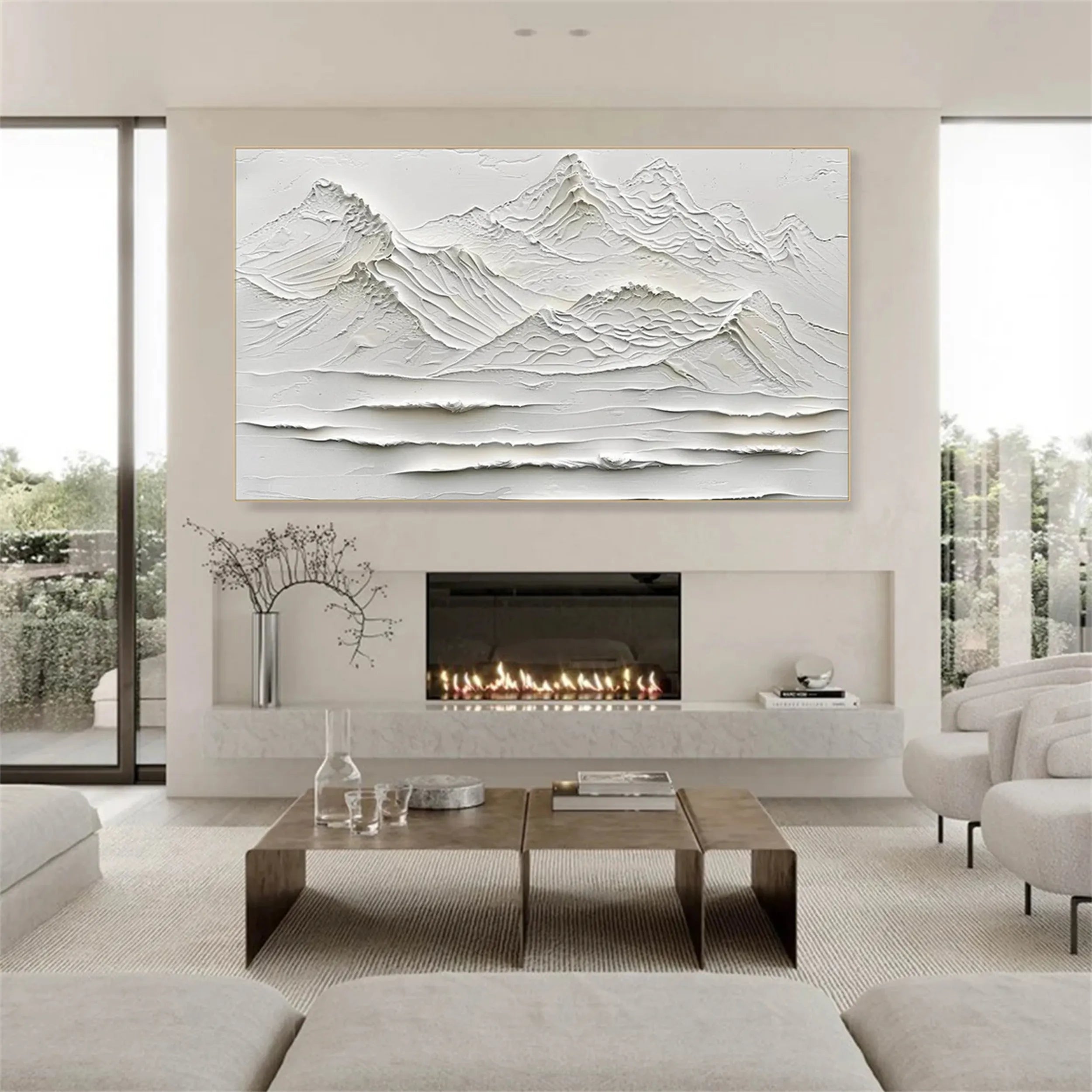 Minimalist White Mountain Hand-Painted Oil Art | Modern Abstract Landscape #JJ 408