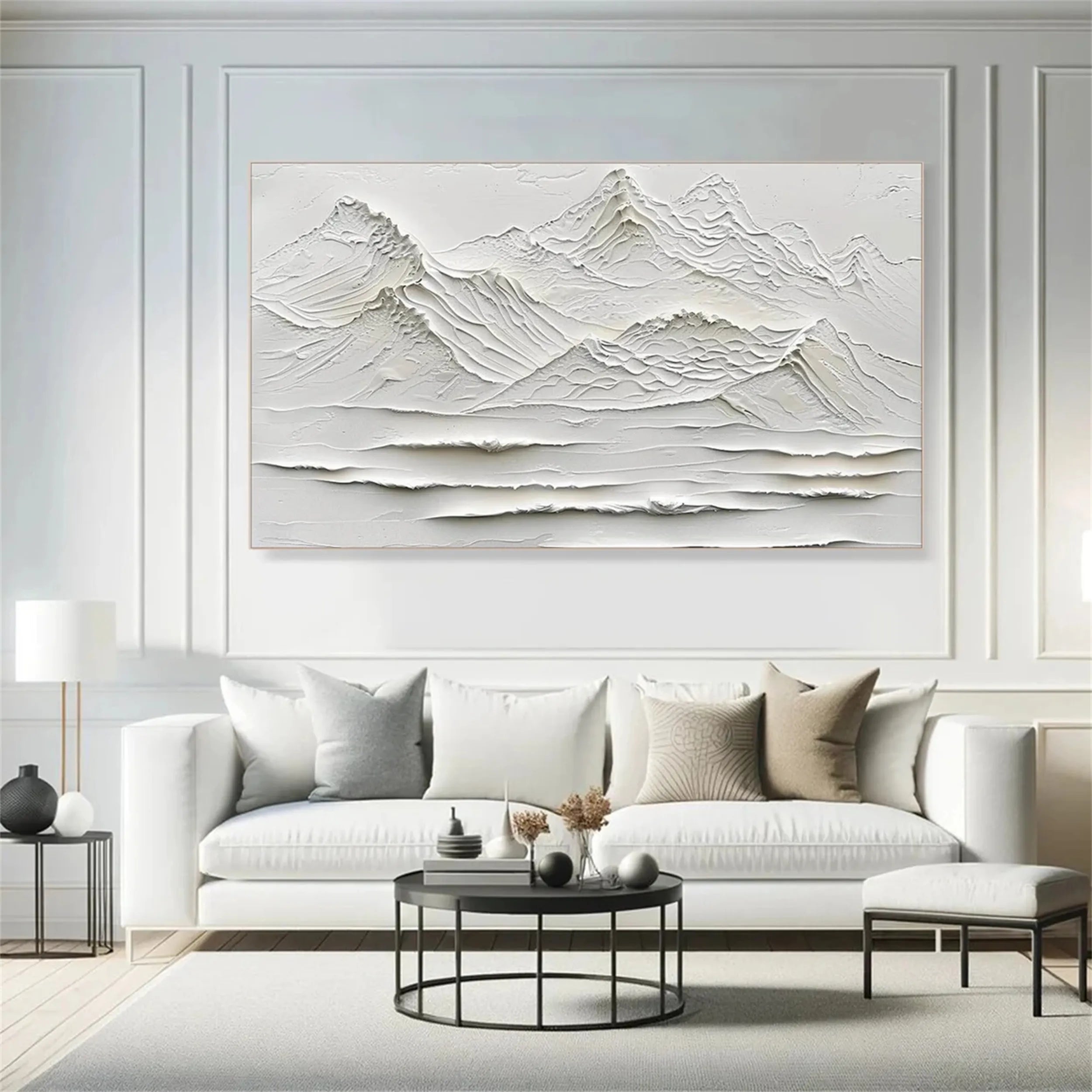 Minimalist White Mountain Hand-Painted Oil Art | Modern Abstract Landscape #JJ 408