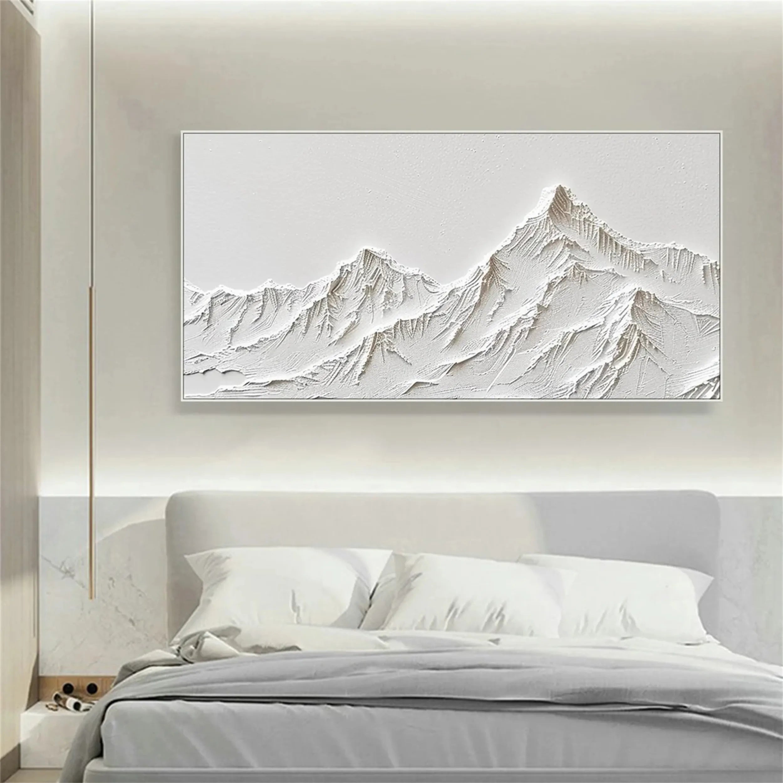 Handmade White Wall Art – Minimalist Layered Mountain Canvas