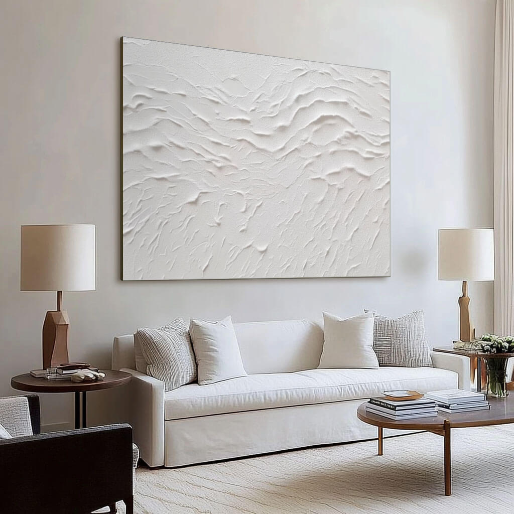 Minimalist Textured White Art | 3D Wall Painting #AA 045