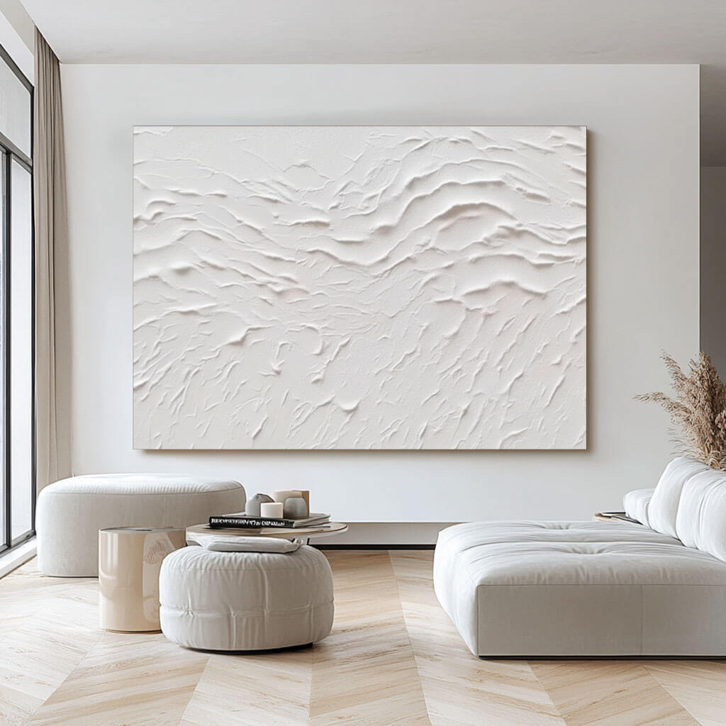 Minimalist Textured White Art | 3D Wall Painting #AA 045