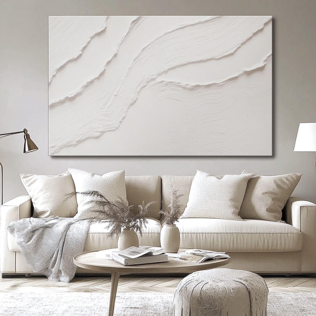 White Combed Plaster Art Canvas | Modern Textured Painting
