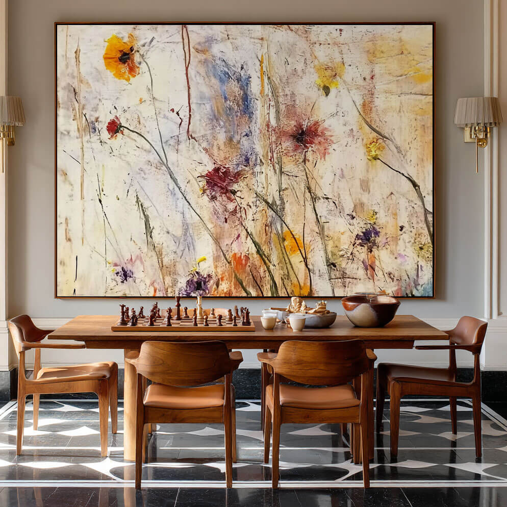 Sophisticated Abstract Floral Art | Elegant Dining Room Decor