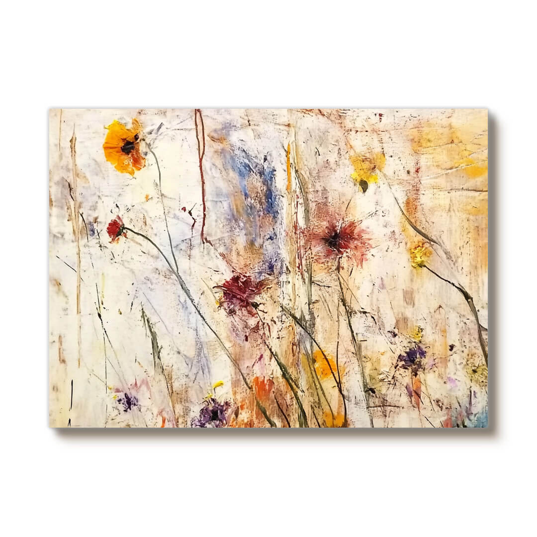 Warm Tone Floral Painting | Yellow and Red Abstract Wall Art #AA 027