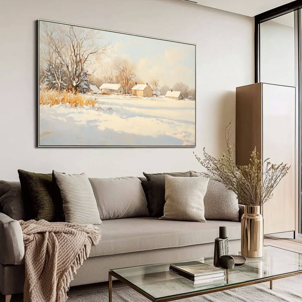Serene Snowy Landscape Painting | Peaceful Winter Wall Art #AA 028