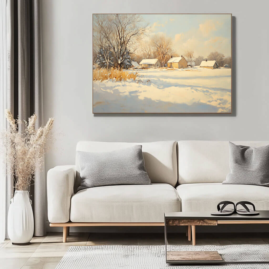Serene Snowy Landscape Painting | Peaceful Winter Wall Art #AA 028