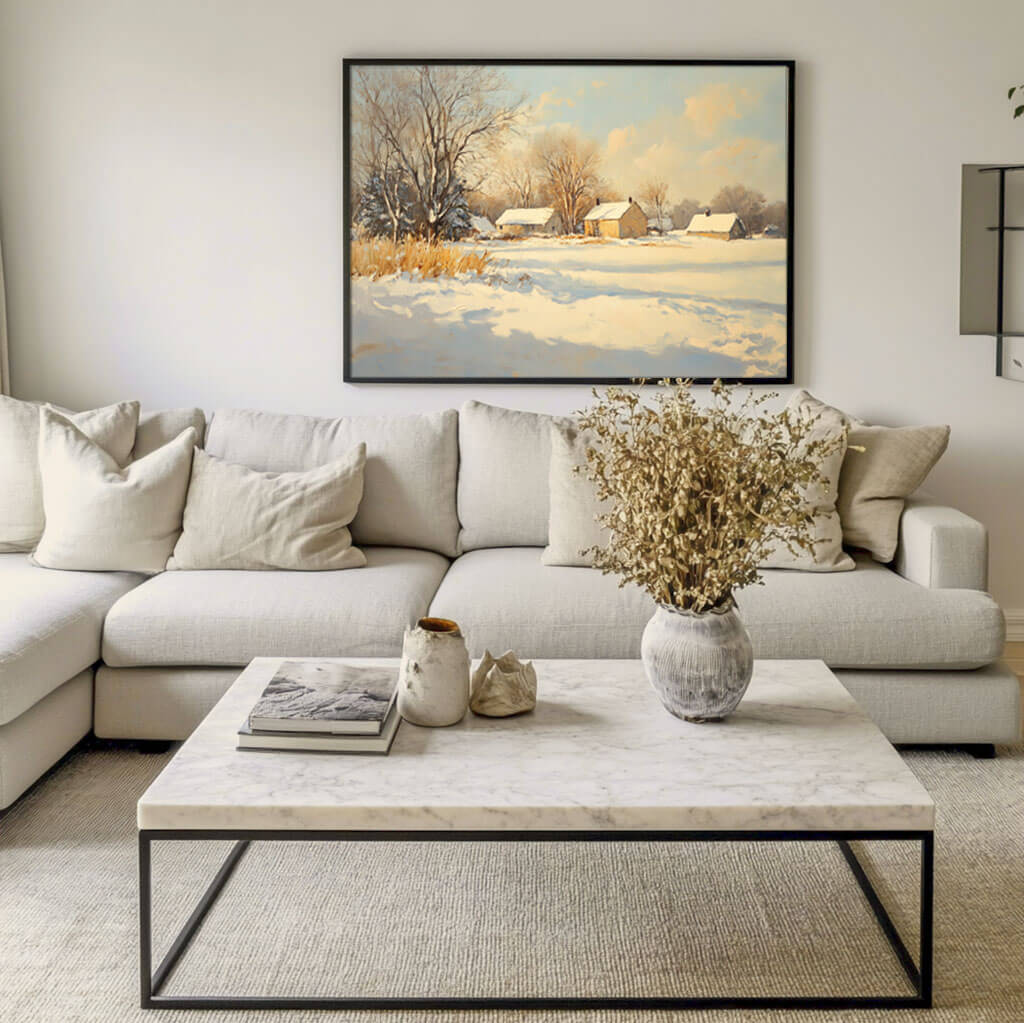 Serene Snowy Landscape Painting | Peaceful Winter Wall Art #AA 028