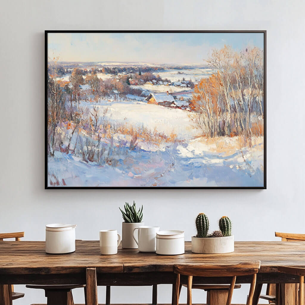 Rustic Winter Scene Canvas | Modern Farmhouse Wall Decor