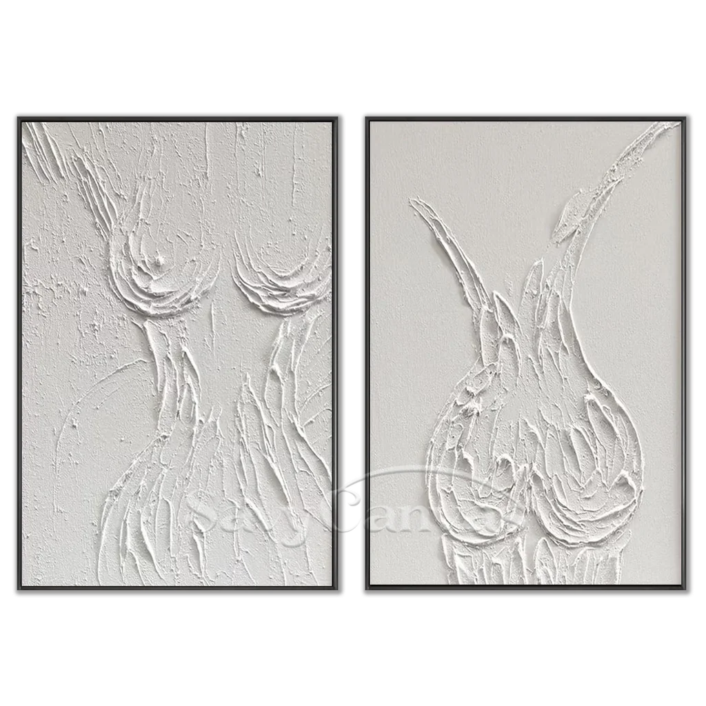 Textured Abstract Female Form Wall Art | 2 Piece Neutral Canvas Set #ZZ 204