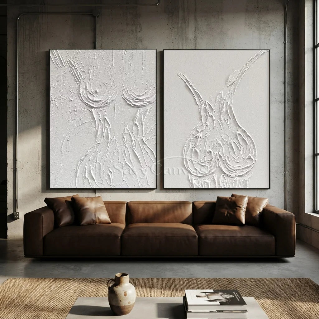 Textured Abstract Female Form Wall Art | 2 Piece Neutral Canvas Set #ZZ 204