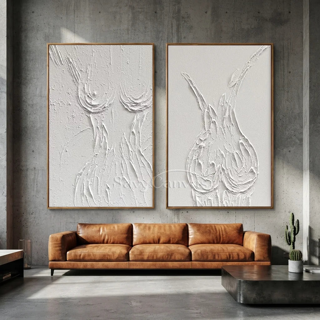 Textured Abstract Female Form Wall Art | 2 Piece Neutral Canvas Set #ZZ 204