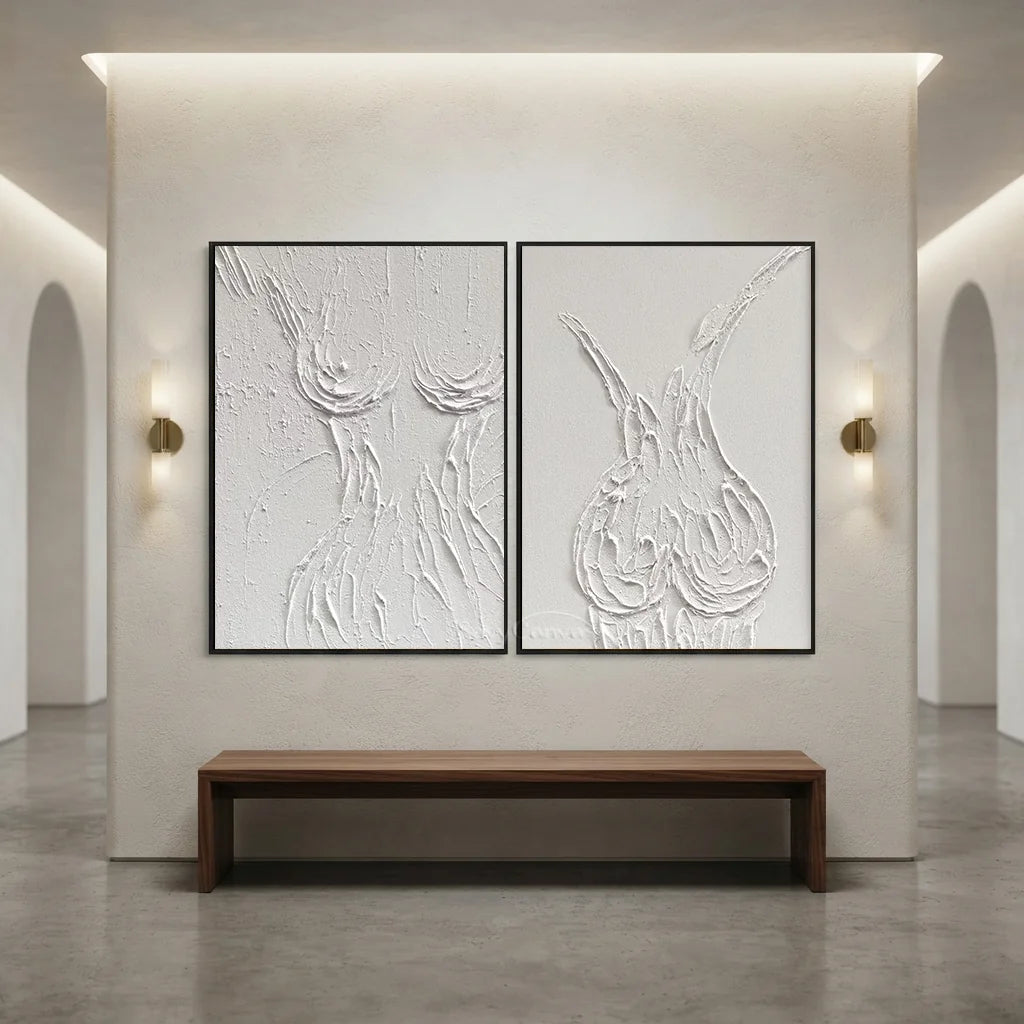 Textured Abstract Female Form Wall Art | 2 Piece Neutral Canvas Set #ZZ 204